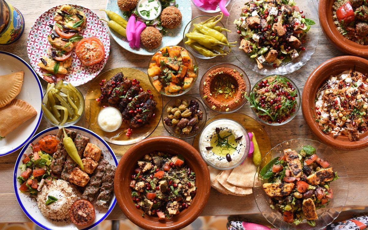 a table filled with food